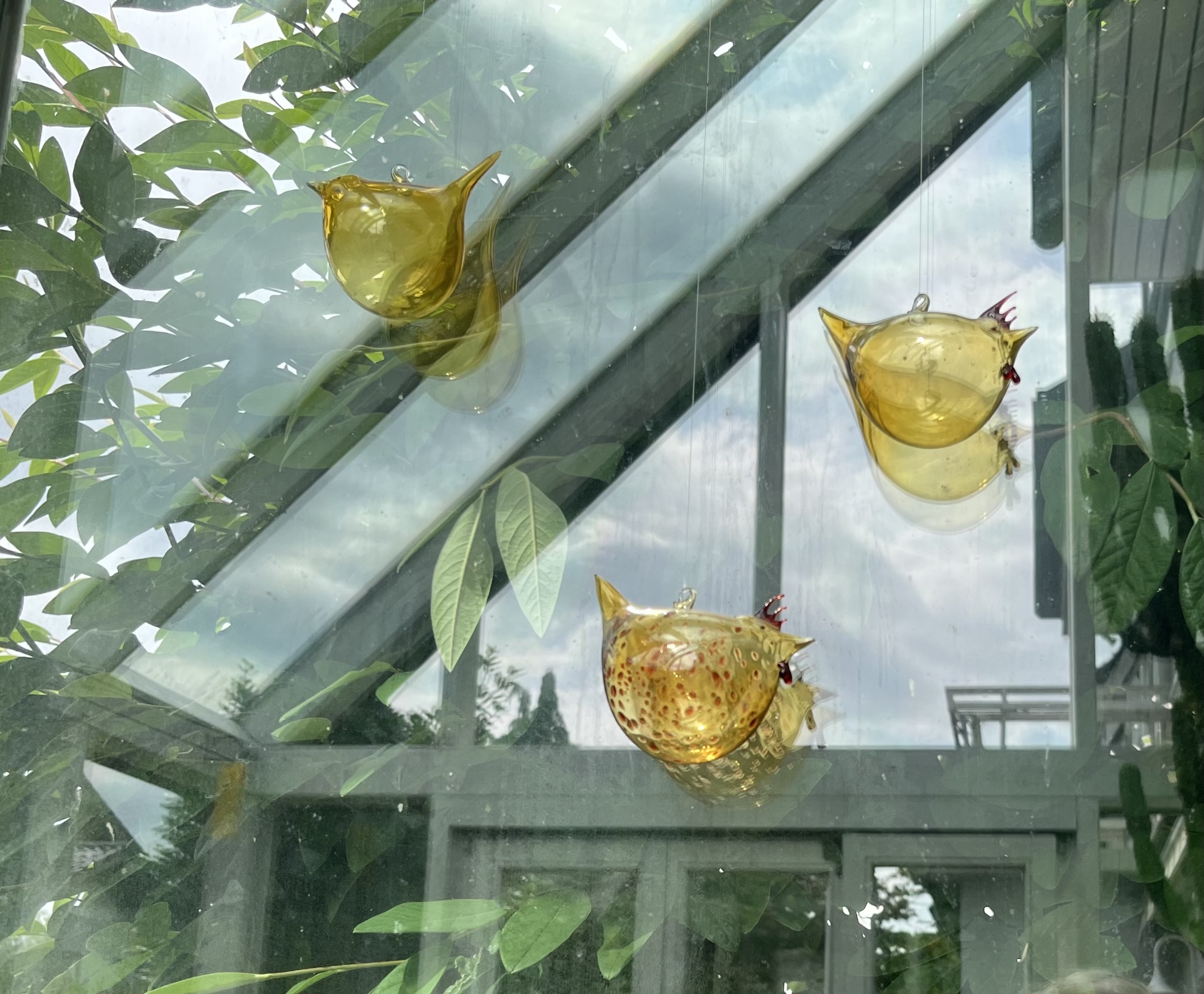 Praxisimpression mit Glasvögeln am Fenster